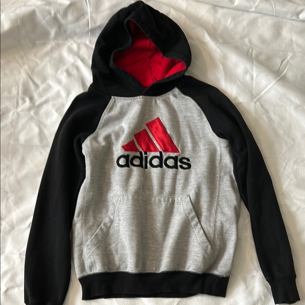 Girls Adidas Gray and Black Hoodie with Red Logo Lg 14-16